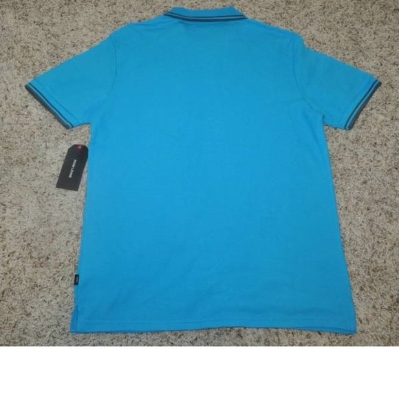 Mens Polo Adam Levine Blue Medium Tipped Pique Short Sleeve Collared Knit - Picture 3 of 3